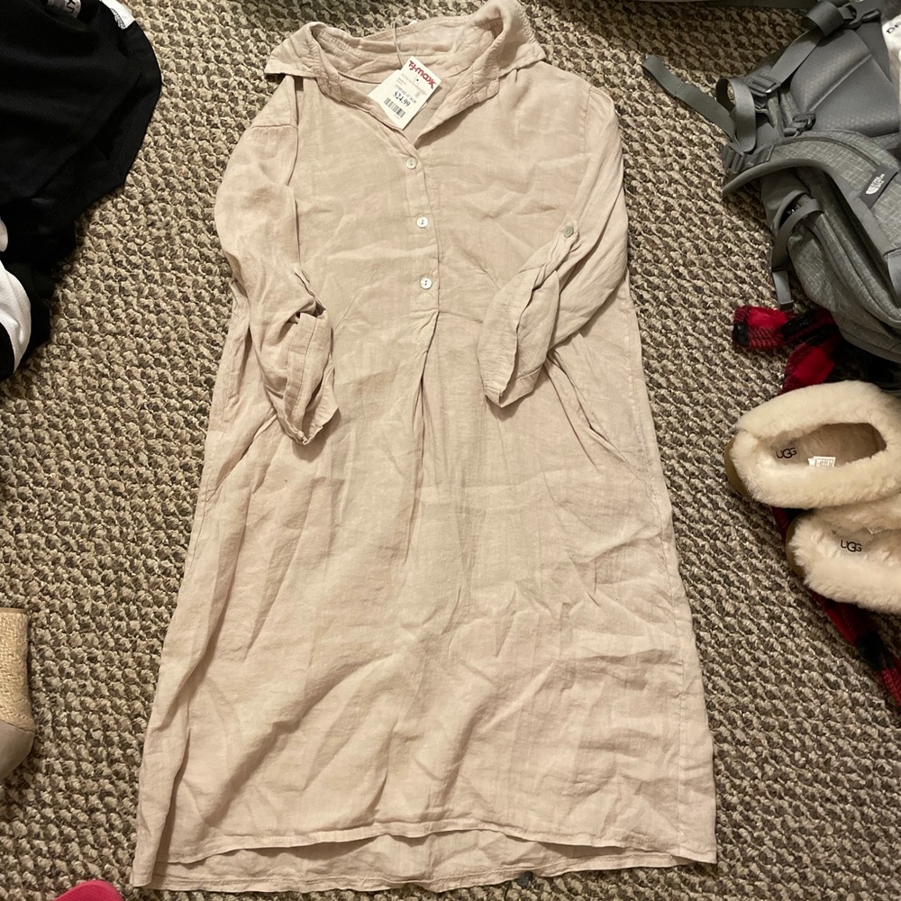 Tan linen dress
